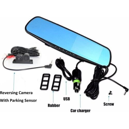 3in1 Video Parking Assistance Sensor Backup Radar Car Rear View Camera + 4.3 inch TFT Car Rearview Mirror Monitor Video Parking
