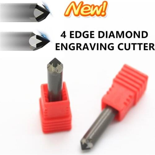 Diamond Engraving Cutter Granite Engraver Stone tools Marble Relief cnc Bit 4 edge PCD Shank 6 mm Milling carving Tool