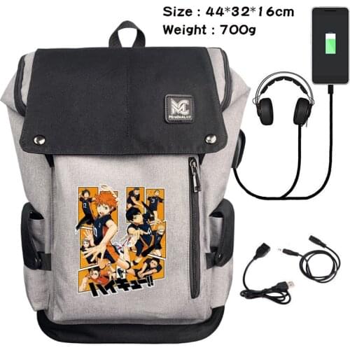 Anime Haikyuu!! Cosplay Cartoon Large Travel Laptop Bookbag USB Charging Backpack Unisex School Students Bag Fashion Daily Gifts