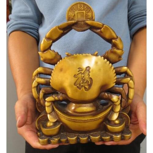 Big 28cm Chinese archaize Pure brass Home Decor crab Fortune statue