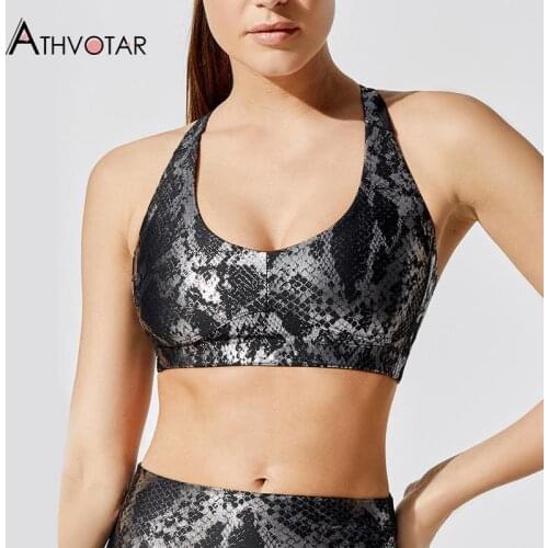 ATHVOTAR Bra Women Breathable Snake Print Underwear Gym Elasticity Sport Vest Fitness Shiny Workout Running Women