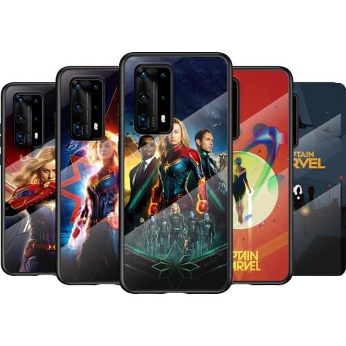 Tempered Glass Cover Hot Captain Marvel For Huawei P40 P30 P20 P10 Pro Plus Lite 5G 2019 Phone Case