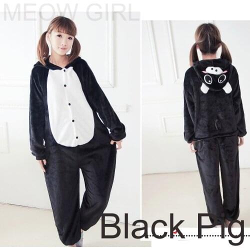 Black Piggy Pig - Cute Pajamas Animal Onesie Cosplay Costume Unisex Sleepwear Party Nightgown Pockets
