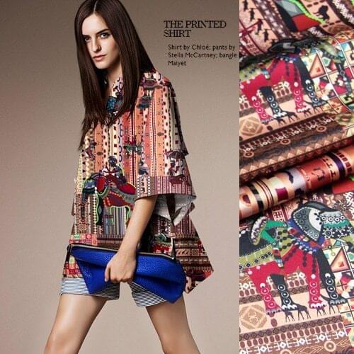 CNUM SP136 Pure Silk/ The Hindu Elephant/ Printed Silk Fabric Elastic 93% Silk 7% Spandex/ Width 1.29yd Thickness 19mm