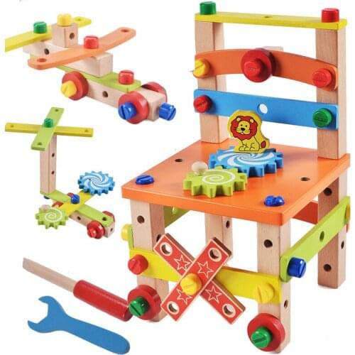 Kids Multi-functional Montessori Wood Chair Blocks Toy for Kid Child Learning Intelligent Toys Colorful Educational Wooden Toys