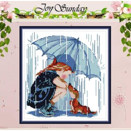 Girls And Dog In The Rain Counted 11CT 14CT Cross Stitch Sets DIY Chinese Cross-stitch Kits Embroidery Needlework Home Decor