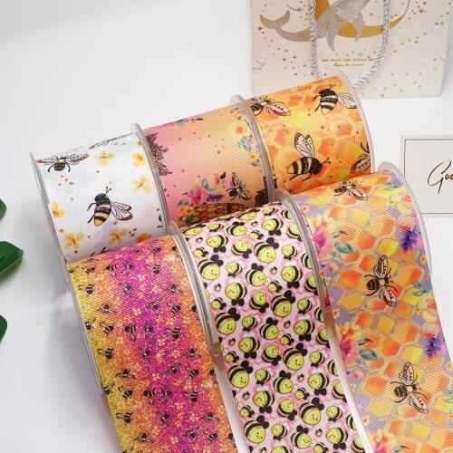 DIY Cartoon Bee Printed Grosgrain Ribbon For Craft Supplies Sewing Accessories 5 Yards, Planar Resins Mold 10 Pieces. 50410