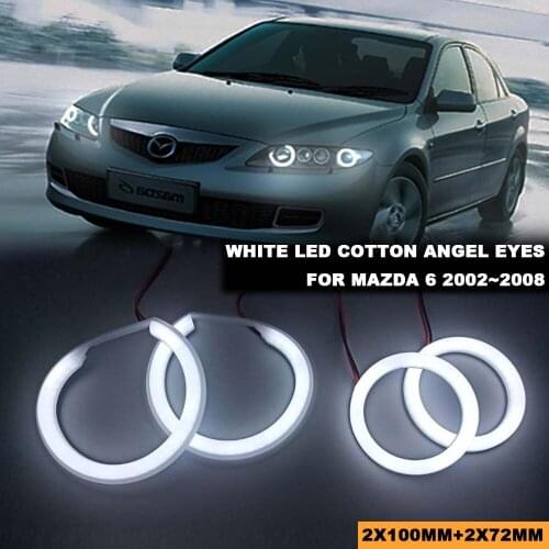 For Mazda 6 White Cotton Light LED Angel Eyes Halo Ring Headlight Kits Car Daytime Running DRL Auto Accessories