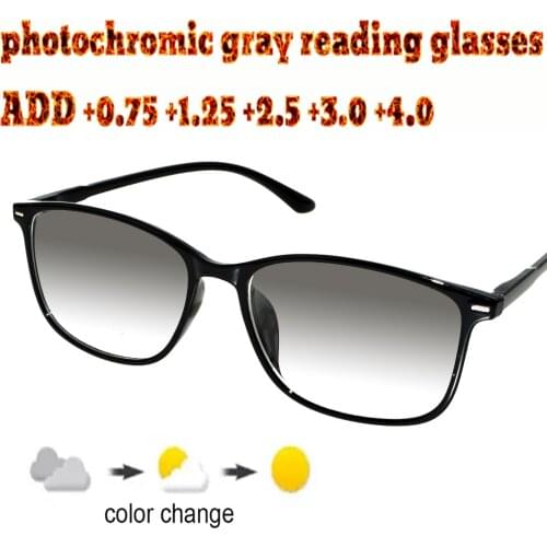 Photochromic Gray Reading Glasses Squared Ultralight Trend High Quality Fashion Men Women+1.0 +1.5 +1.75 +2.0 +2.5 +3 +3.5 +4