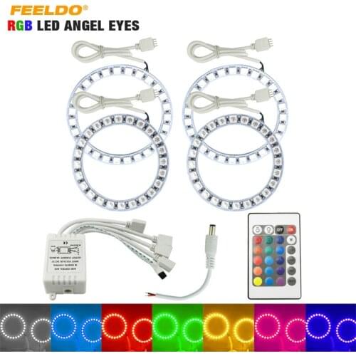 FEELDO 1Set Car RGB Multi-Color LED Angel Eyes Halo Ring Light Kit Wireless Remote Control For Lada Vaz 2109