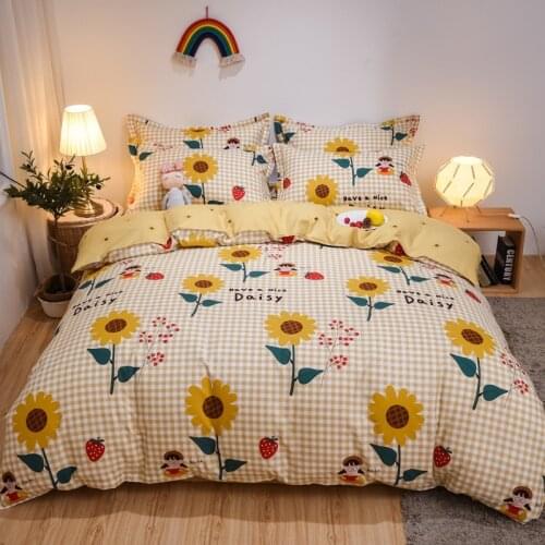 4 Piece Bedding Sets Blue Sunflower Print Kids Duvet Cover Set for Girls Women Soft Floral Quilt Covers for Zipper Closure