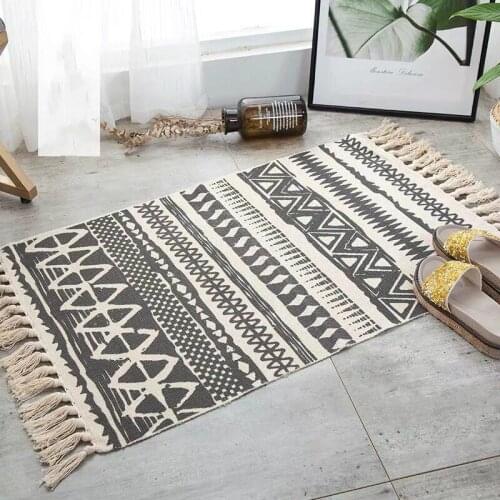 Cotton Linen Floor Mats Carpet Door Stepping Mats Door Bedroom Non-slip Mats Home Bohemia Carpet Carpets for Bed Room Rugs
