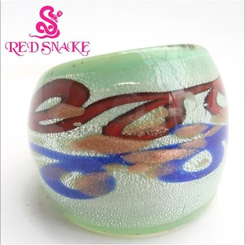 RED SNAKE Fashion Ring Handmade green with Random lines design Murano Glass Rings