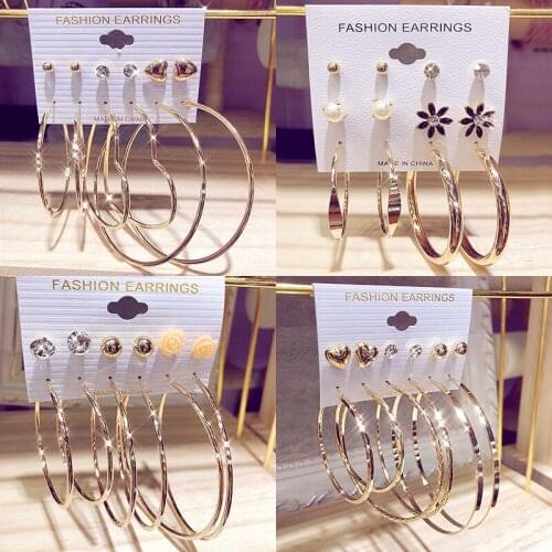 BLIJERY New 6 Pairs Fashion Big Hoop Earrings For Women Girls Basketball Brincos Gold Color Geometric Earrings Set Party Jewelry