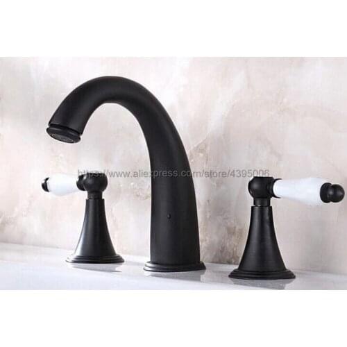 Oil Rubbed Bronze 8" Widespread Bathroom Basin Sink Faucet Deck Mount Dual Handles Mixer Taps Bnf316