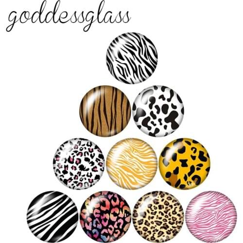 Fashion Leopard Cow Tiger Snake Patterns 10pcs 12mm/16mm/18mm/25mm Round photo glass cabochon demo flat back Making findings