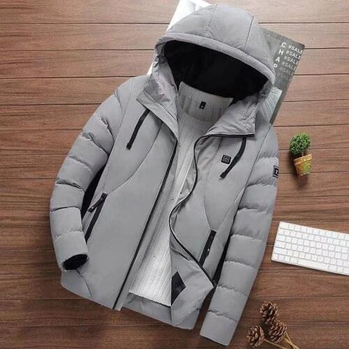 ANSZKTN new fashion Men Heated Jackets Outdoor Parkas Coat USB Electric Battery Long Sleeves Heating Hooded Jackets Warm Winter