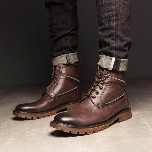 2020 Handmade Leather Men Boots Vintage Style High-Cut Lace-Up Shoes Men Fashion Casual Brogue Ankle Boots Shoes
