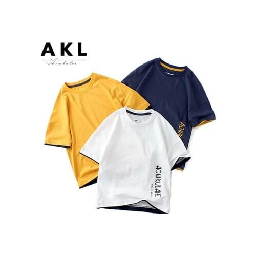 2021 Summer Korean New Childrens T-shirt Big Childrens Solid Cotton Printed T-shirt Baby Boy Short-sleeved Top Tees 5-10 Years