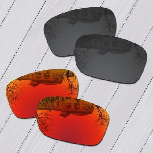 E.O.S 2 Pairs Black and Fire Red Polarized Replacement Lenses for Oakley Fuel Cell OO9096 Sunglasses