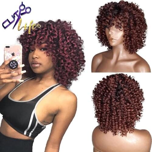 Short Curly Cheap Human hair Wig 180% Density Brazilian Remy Hair With Bangs For Black Women Full Machine Made No Lace Wig