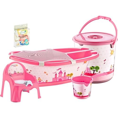 Pink 5 Piece Baby Bath Set Contents Bathtub, Clamshell Bucket, Metal Pot, A Full Set of potty and Bathtub Net