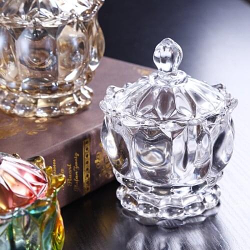 Luxury Crystal Glass Sugar Bowl Storage Jar Jewelry Candy Snack Jar Household American Decorations and Ornaments with Lid