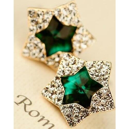 Black Blue Green Big Star Shaped Rhinestone Full Crystal Stud Earrings piercing Jewelry for Women