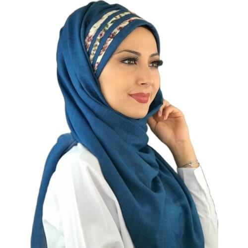 Islamic Fashion Muslim Women Hijab 2021 Trend Single Size Bathing Cap Beret Ready Shawl Scarf Buckle Hat Blue Instant Shawl Bathing Cap