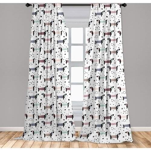 Dog Lover Curtains Abstract Hand Drawn Dachshund Puppy Silhouettes with Playthings Dotted Design Window Drapes for Living Room