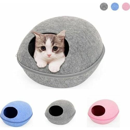 Pet Cat House Pet Cave Sleeping Bag Egg Shape Sleep Cat Cushion Mat Detachable Breathable Kennel Felt Cloth Basket Kitten Beds