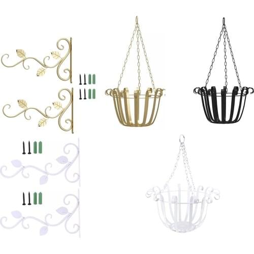 Heavy Duty Hanging Basket Brackets Leaf Shape Metal Plant Hooks Stand Flowerpot Holder Porch Garage Planter Flower