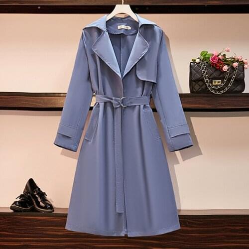 2020 Womens Spring Autumn Coat Korean Fashion Solid Color Loose Long-sleeved Trench New Mid-length Elegant Woman Trench Coat