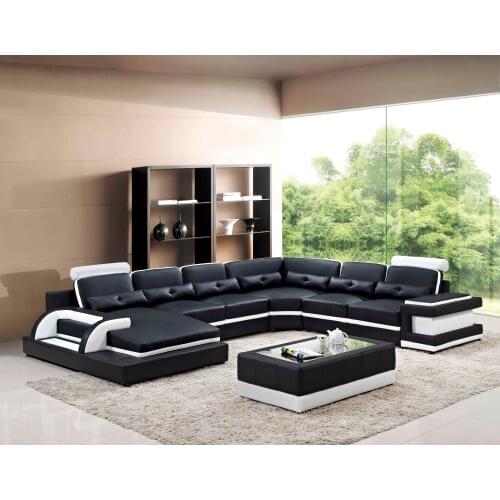 U shape sofa set for living room modern leather sofa with LED lighting corner sofa