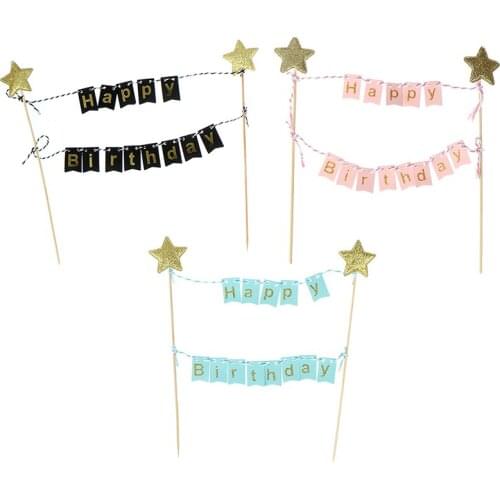 Cupcake Toppers Flag Banner Happy Birthday Cake Topper 1st Birthday Cake Decoration Baby Shower Boy Girl Wedding Party favor