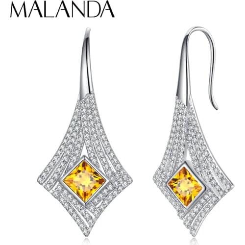 Malanda Original Design Zircon Geometric Element Dangle Earrings For Women New Fashion Silver Color Drop Earrings Girls Gift