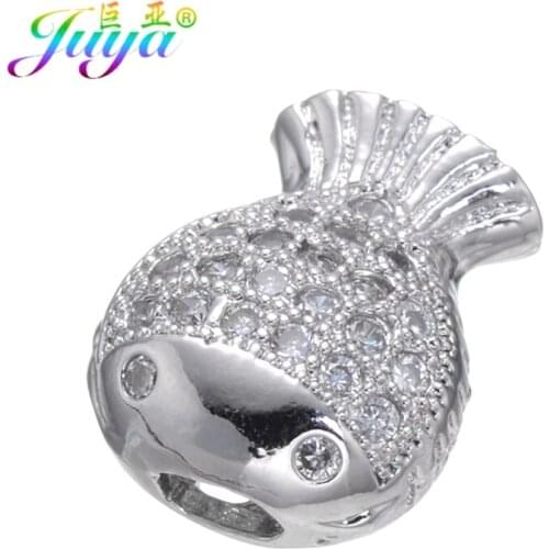 Juya DIY Jewelry Charm Bead Supplies Micro Pave Zircon Gold Fish Beads For Handmade Beading Jewelry Braid Bracelet Making