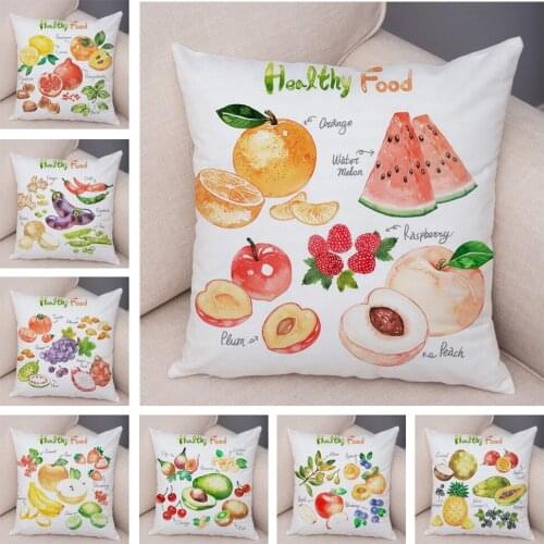 Healthy Food Pillow Case Decor Apple Grape Lemon Plant Cushion Cover for dining Room Sofa 45*45cm Super Soft Plush Pillowcase