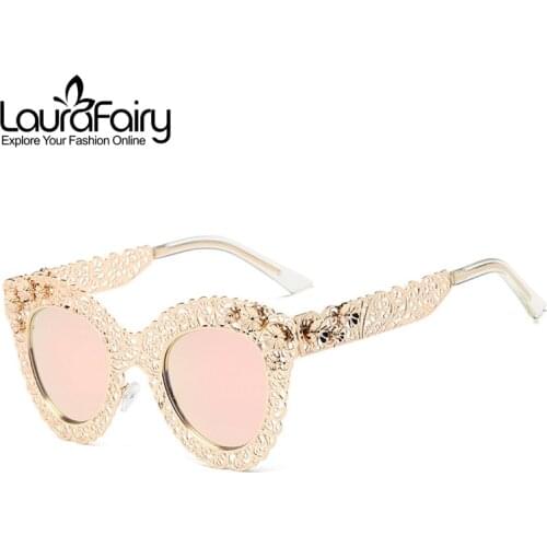 Laura Fairy Vintage Hollow Out Cateye Women Sunglasses Designer Brand Luxury Floral Curved Frame Sunglasses oculos feminino 2018