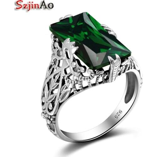 Szjinao Custom Processing Wholesale Green Emerald 925 Sterling Silver Jewelry Famous Brand Women Rings Wholesale