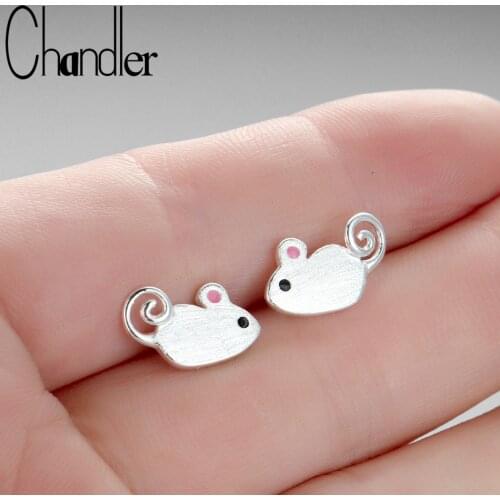 Chandler Sweet Cute Small Pink Mouse Rat Womens Earrings Siver Plated Small Earrings Girl Wedding Jewelry Gift