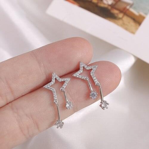 Fashion Korean Earrings Silver Gold Moon Star Earrings Dazzling Crystal Stud Earrings for Women boucle d'oreille femme 2019