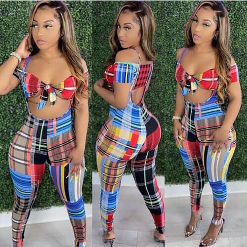 Tie Dye Plaid Ssummer Women Jumpsuits And Rompers 2021 Hot Recommend Style Short Sleeve Skinny One Piece Playsuits