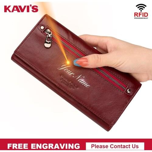 KAVIS Genuine Leather Womens Wallet Long Handy Purses Female Fashion Design Clutch Lady Money Perse New Style Phone Holder Bag
