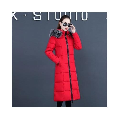 Winter Jacket Women Thick Warm Hooded Parka Mujer Cotton Padded Coat Long Slim Large Fur Collar Overcoat Plus Size 3XL L354