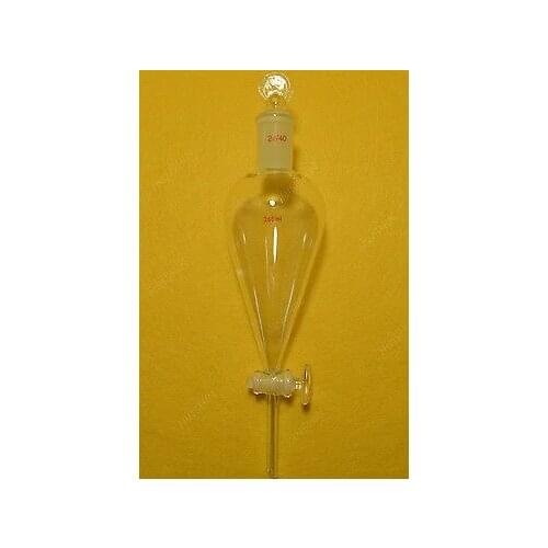 24/40,250ml,Glass Pyriform Separatory Funnel,Pear Shape,Glass Stopcock,Drop Tube