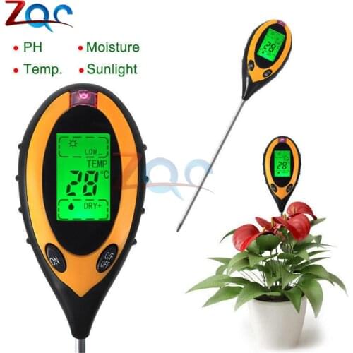 4 In 1 Digital PH Meter Soil Moisture Monitor Temperature Sunlight Tester For Gardening Plants Farming Analysis Acidity Alkali