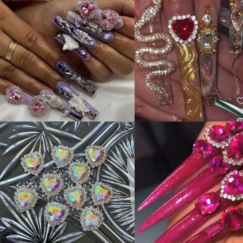 5Pcs Luxury Heart Alloy Charms With Zircon AB Crystal Rhinestones Nails Decorations Red/Blue Glitter Jewelry Claw Accessories