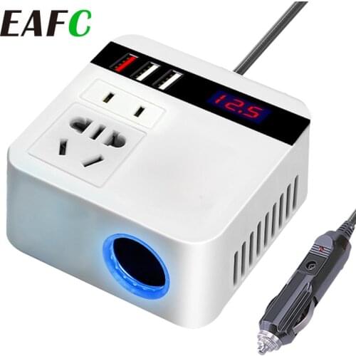 Car Inverter 150W Peak DC12V/24V to 110V/220V LED Display Sockets Power Inverter Adaptor with QC 3.0 USB Charger