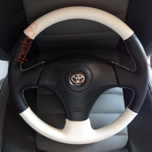 White & Black Hole Lether Steering Wheel Hand-stitch on Wrap Cover For Toyota RAV4 03-05 Celica 03 Lexus IS200 300 1999-05